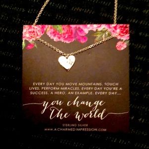Sterling Silver Heart Charm Necklace with EKG